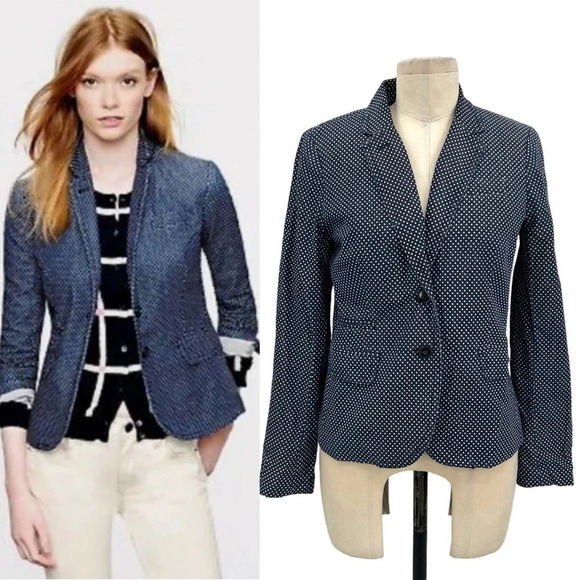 J. Crew Indigo Dot Schoolboy Blazer Navy Blue Polka Dot Size 4 - Picture 1 of 9